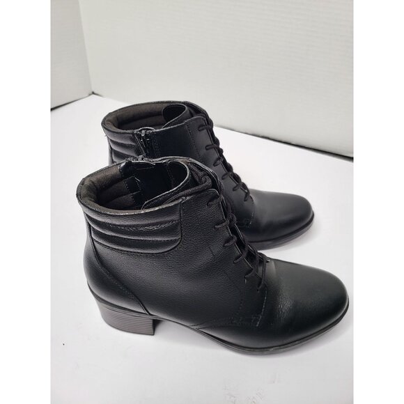 Clarks Combat Leather Ankle Boot Black Size 9 Stacked Heel Comfort Lace-Up - Picture 11 of 12